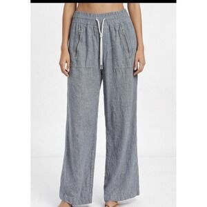 Athleta 100% Linen High Rise Wide Leg Slip On Pants Chambray Blue Size 6